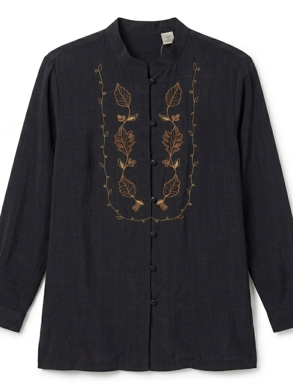 Susan Graver Black Tunic with Gold Embroidered Vine Detail NWT